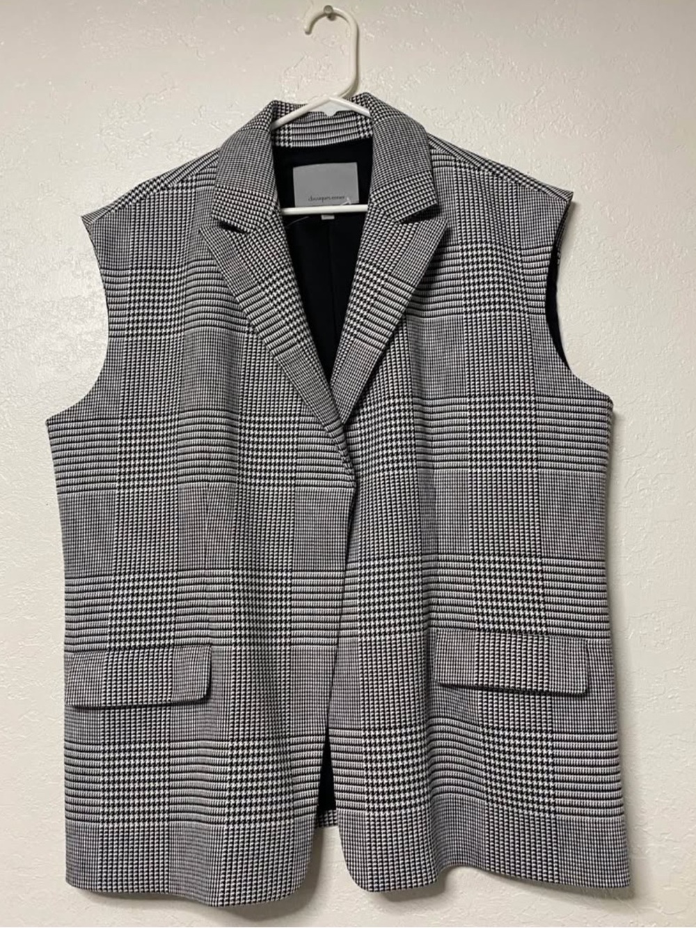 Classiques Entier Sleeveless Glen Plaid Blazer Vest in Black & White Size XL